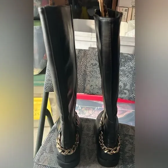 Just Fab Remy Chain Detail Riding Black Boots - Picture 4 of 16